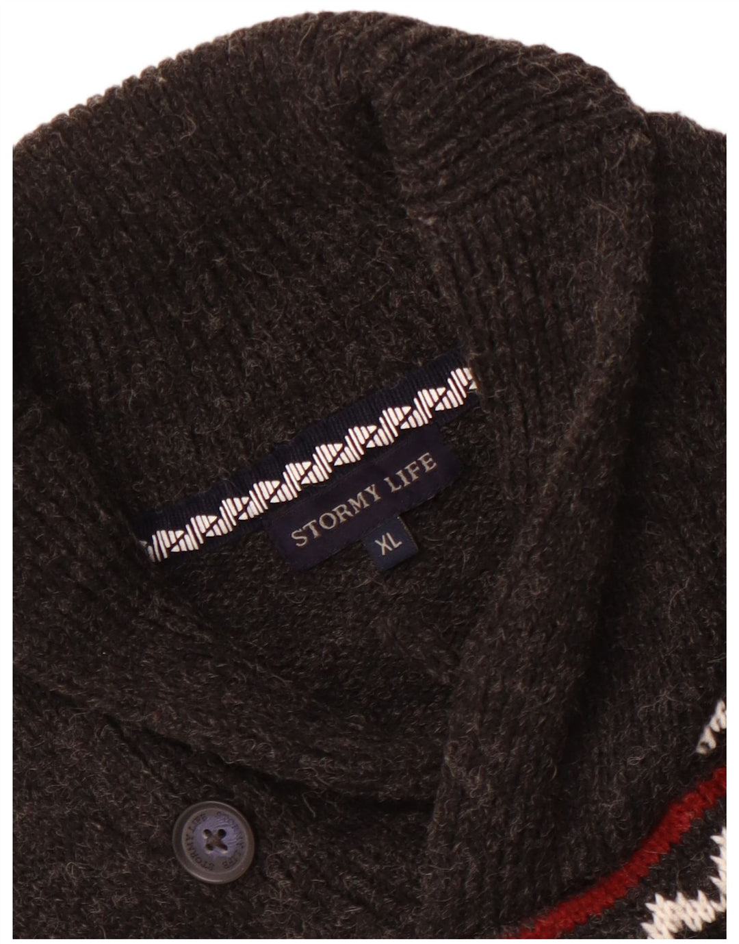Vintage Mens Shawl Neck Jumper Sweater Medium Grey Fair Isle