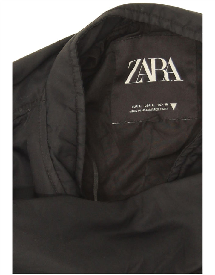 Zara Womens Crop Bomber Jacket UK 16 Large Black Nylon