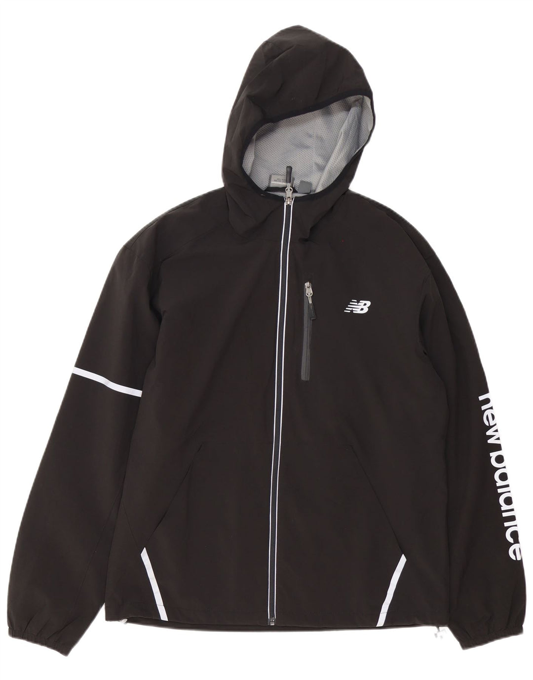 New Balance Mens Graphic Hooded Tracksuit Top Jacket Medium Black Polyester