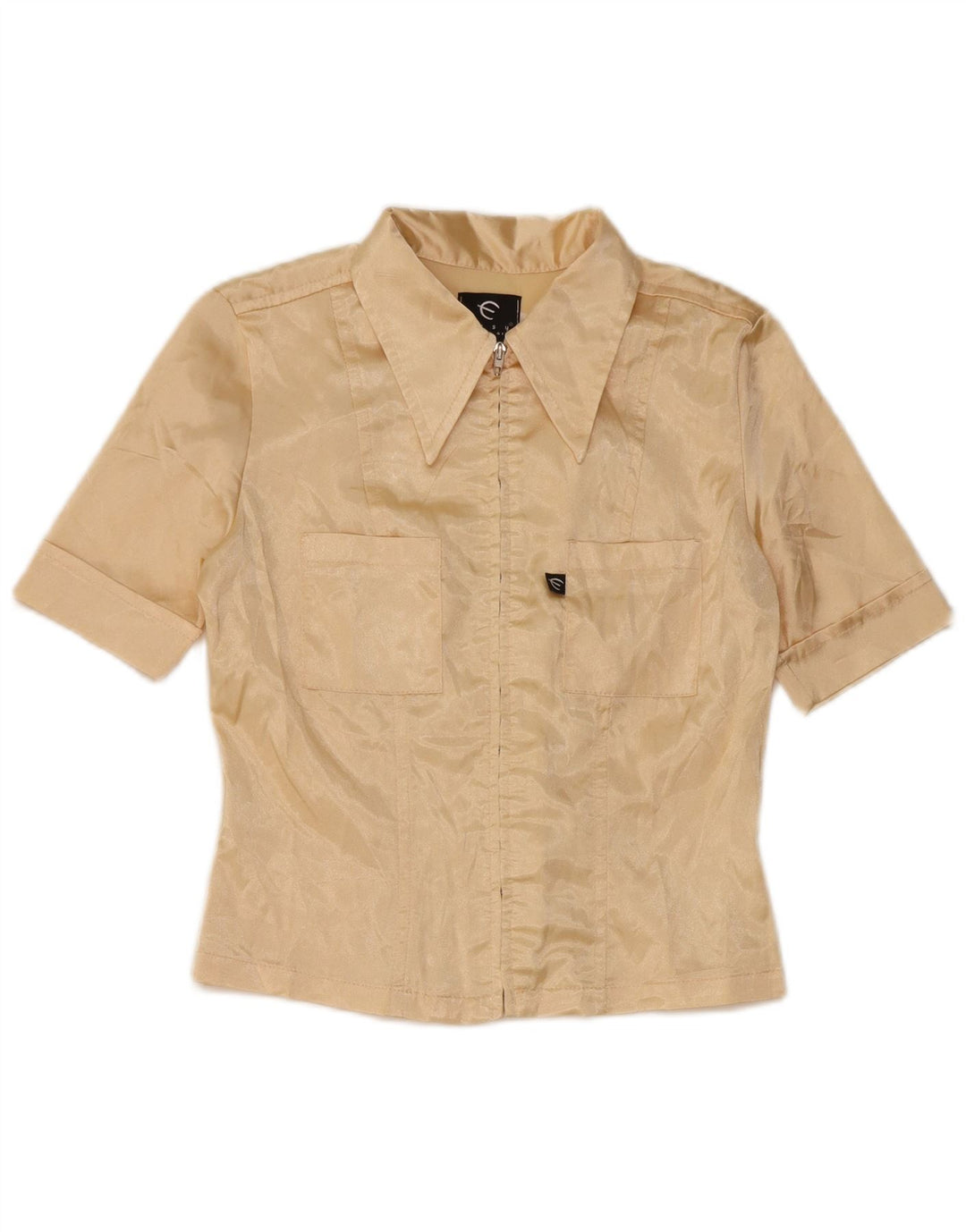 Easy Womens Crop Short Sleeve Shirt Blouse UK 10 Small Beige Polyester