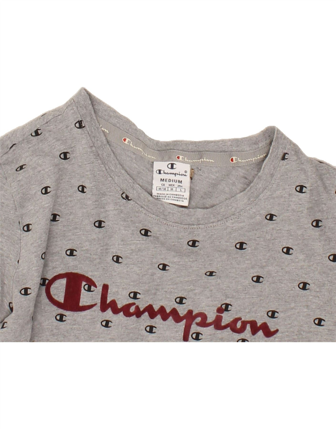CHAMPION Womens Graphic T-Shirt Top UK 12 Medium Grey Cotton Vintage Champion and Second-Hand Champion from Messina Hembry 