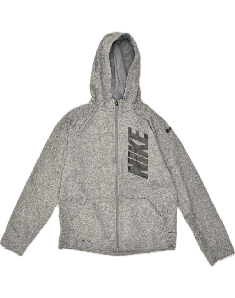 NIKE Womens Dri Fit Zip Hoodie Sweater UK 14 Large Grey Polyester | Vintage Nike | Thrift | Second-Hand Nike | Used Clothing | Messina Hembry 