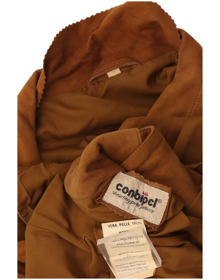 Conbipel Womens Suede 3 Button Blazer Jacket UK 14 Medium Brown Leather