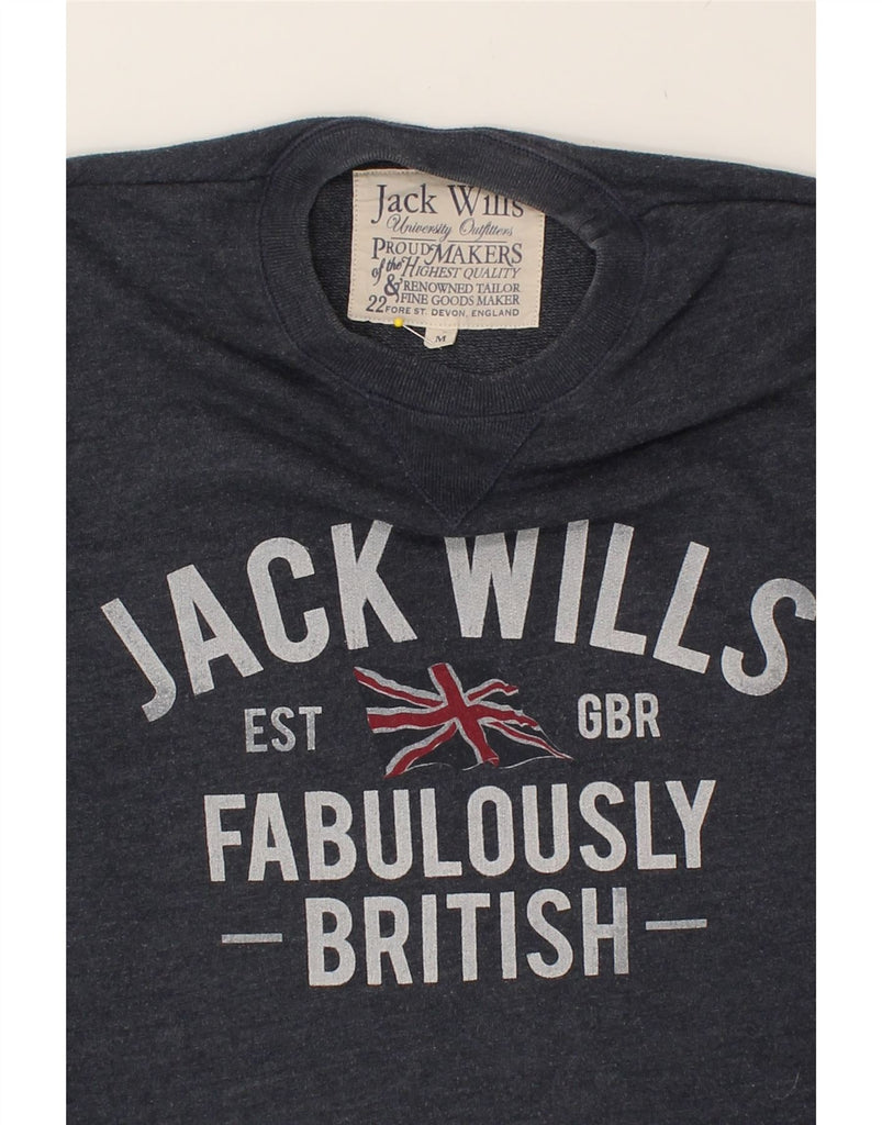 JACK WILLS Mens Graphic Sweatshirt Jumper Medium Navy Blue Cotton | Vintage Jack Wills | Thrift | Second-Hand Jack Wills | Used Clothing | Messina Hembry 