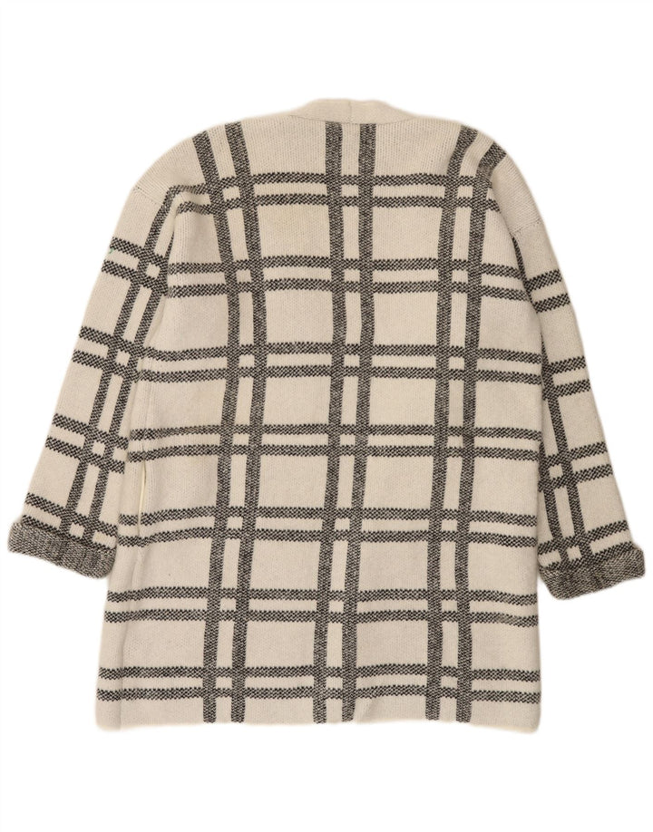 Marks & Spencer Womens Longline Cardigan Sweater UK 16 Large White Check