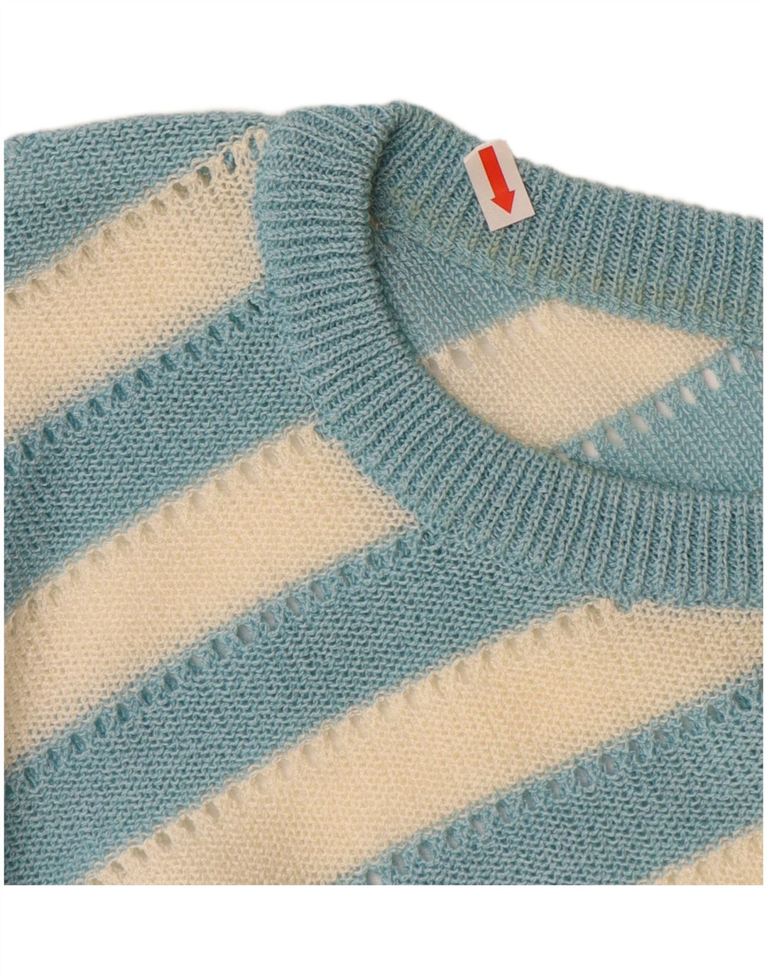 VINTAGE Womens Crew Neck Jumper Sweater UK 14 Large Blue Striped