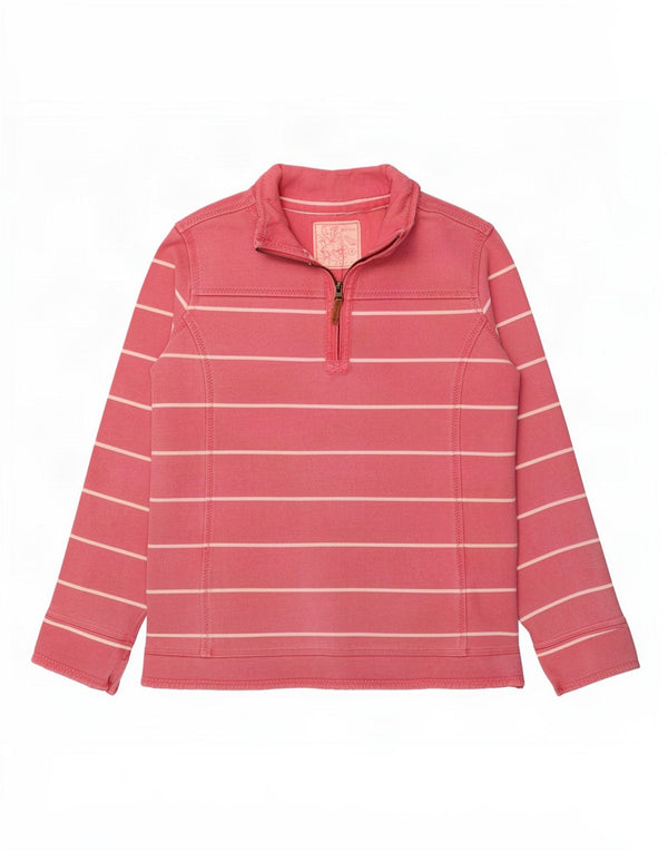 Fat Face Womens Zip Neck Sweatshirt Jumper UK 16 Large Pink Striped Cotton