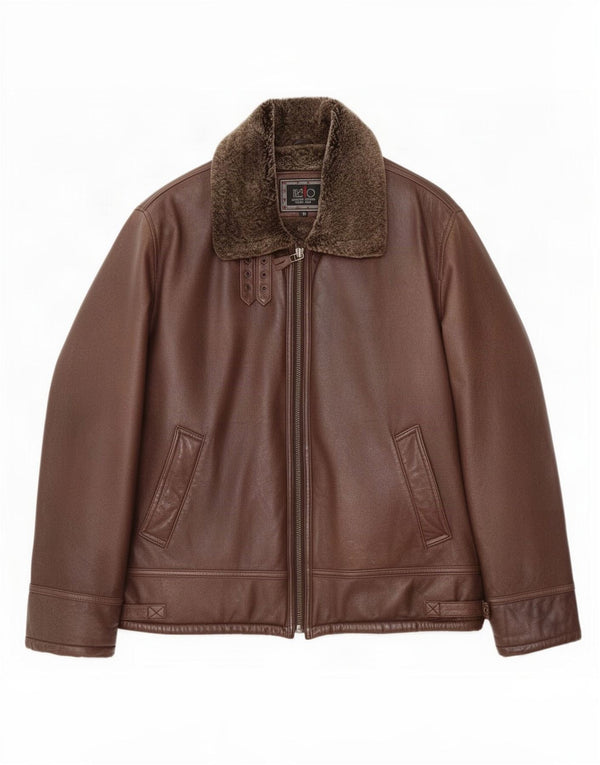 Itallo Mens Shearling Jacket IT 50 Large Brown Leather