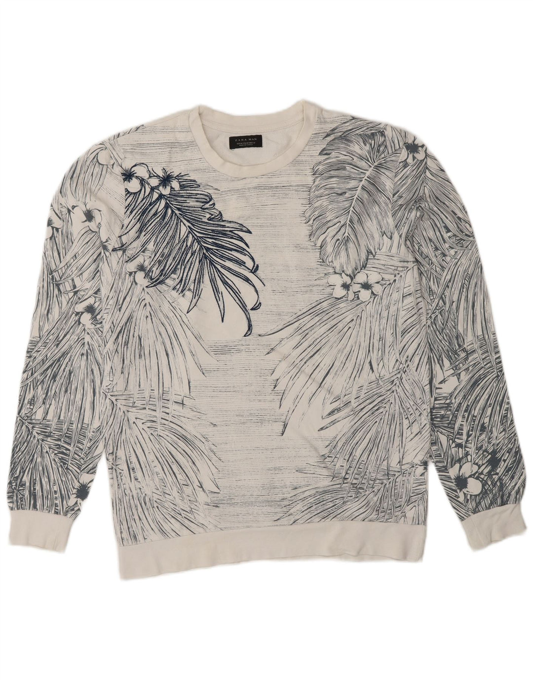 Zara Mens Sweatshirt Jumper Medium White Floral Cotton