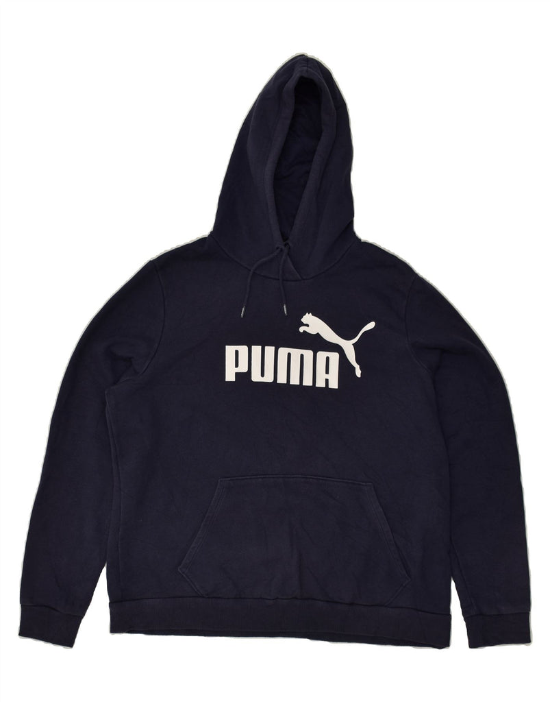 PUMA Mens Graphic Hoodie Jumper XL Navy Blue Cotton | Vintage Puma | Thrift | Second-Hand Puma | Used Clothing | Messina Hembry 