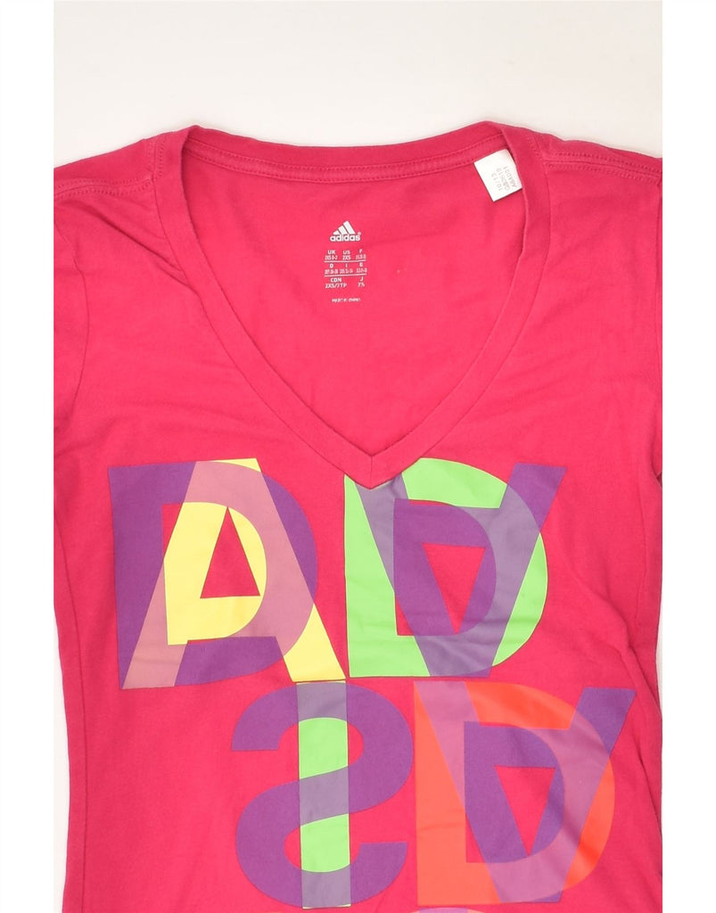 ADIDAS Womens Graphic T-Shirt Top UK 0/2 2XS Pink Cotton | Vintage Adidas | Thrift | Second-Hand Adidas | Used Clothing | Messina Hembry 