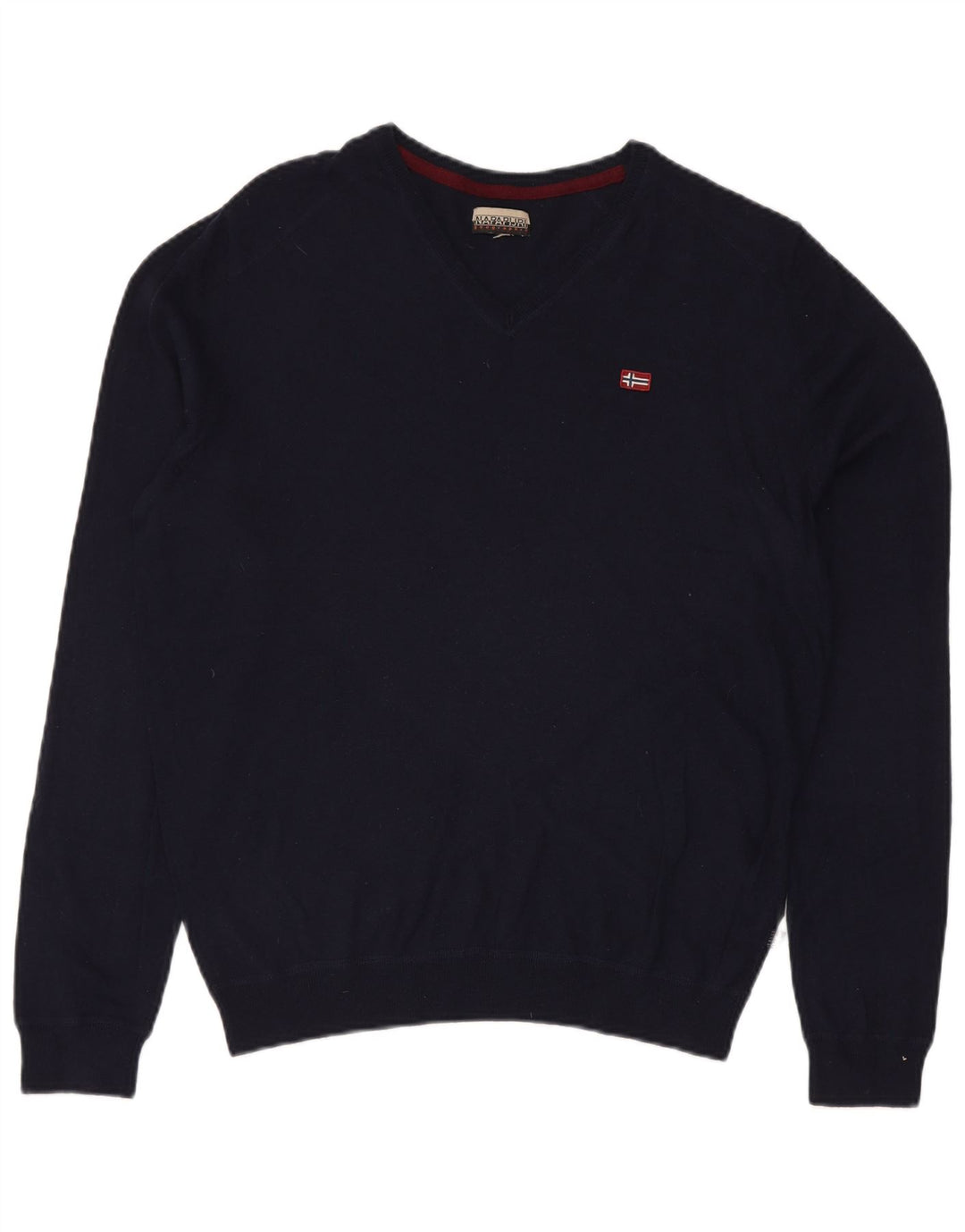 NAPAPIJRI Mens V-Neck Jumper Sweater Medium Navy Blue Viscose