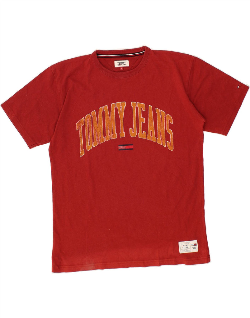TOMMY HILFIGER Mens Graphic T-Shirt Top Large Red Cotton Vintage Tommy Hilfiger and Second-Hand Tommy Hilfiger from Messina Hembry 