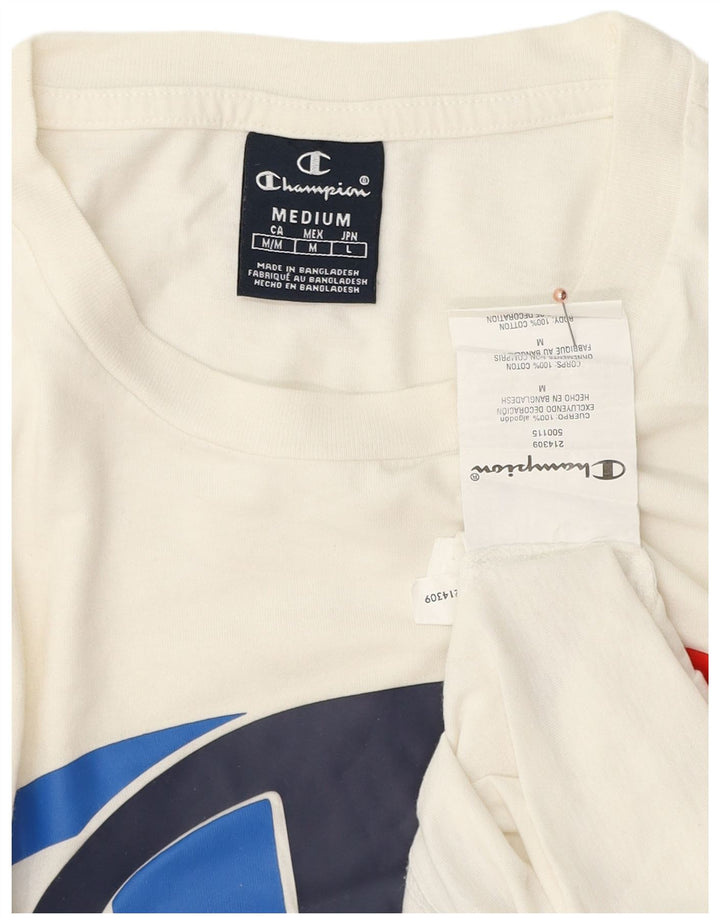 Champion Mens Graphic T-Shirt Top Medium White Cotton