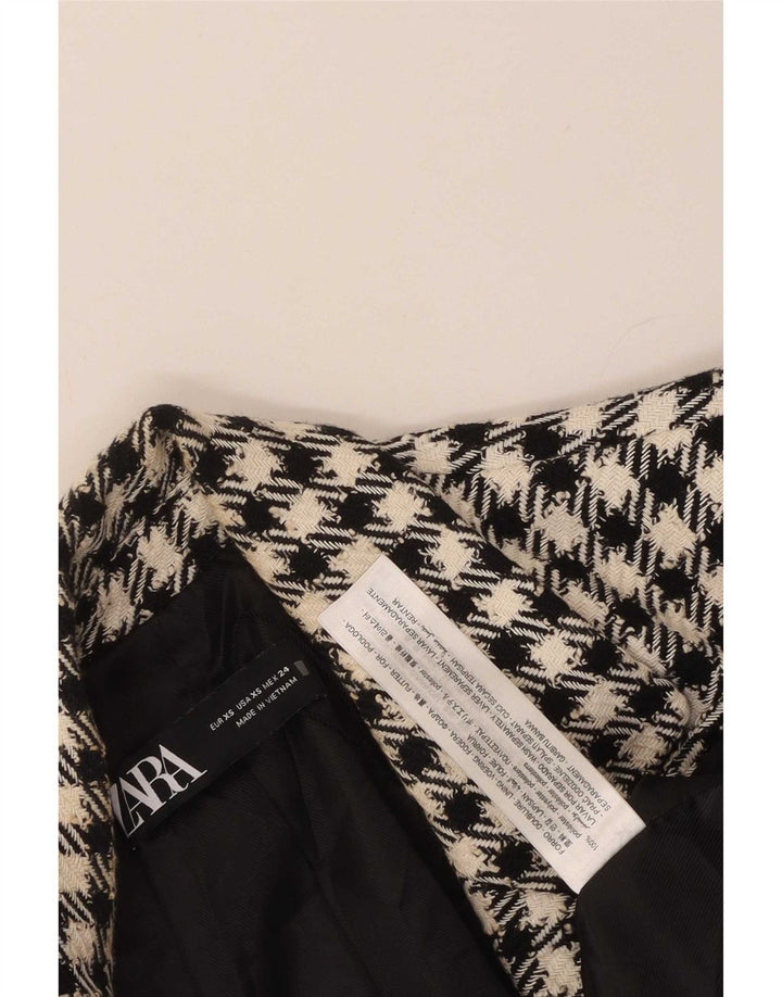 Zara Womens Double Breasted Blazer Jacket UK 6 XS Black Gingham Polyester