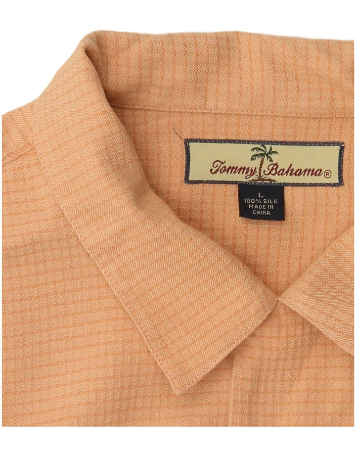 Tommy Bahama Mens Short Sleeve Shirt Large Orange Check Silk