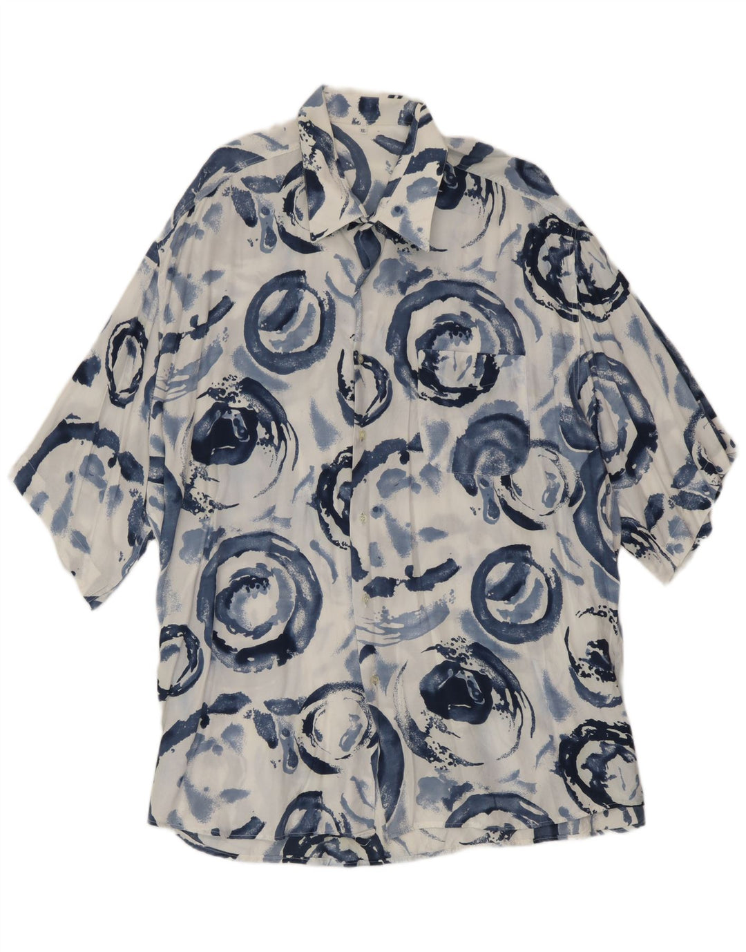 Vintage Mens Short Sleeve Shirt XL Blue Geometric Viscose