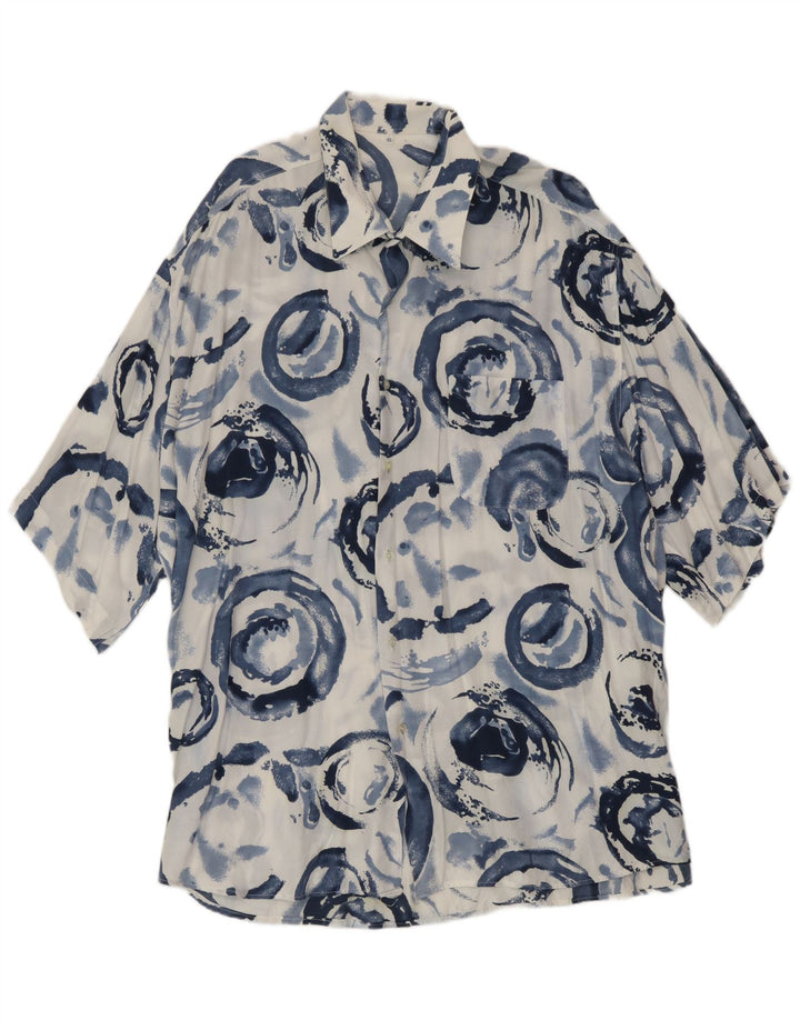 Vintage Mens Short Sleeve Shirt XL Blue Geometric Viscose