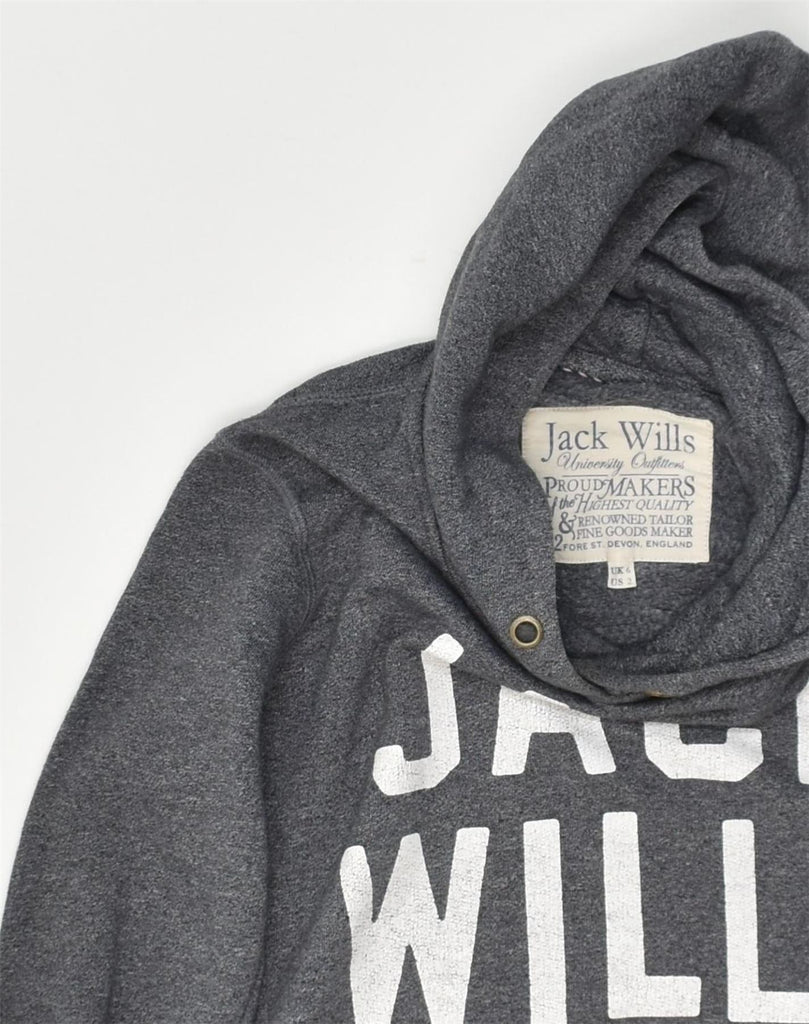 JACK WILLS Womens Graphic Hoodie Jumper UK 6 XS  Grey Cotton | Vintage Jack Wills | Thrift | Second-Hand Jack Wills | Used Clothing | Messina Hembry 