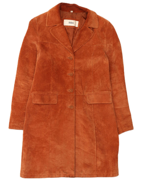 Biba Womens Suede Overcoat EU 38 Medium Brown Leather