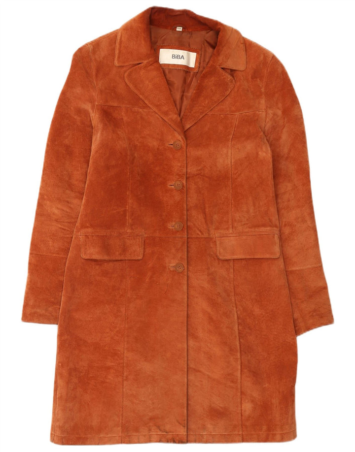Biba Womens Suede Overcoat EU 38 Medium Brown Leather