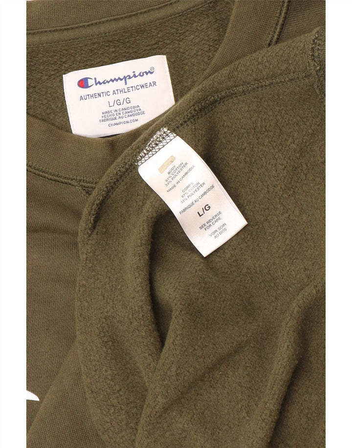 Champion Mens Graphic Sweatshirt Jumper Large Khaki Cotton