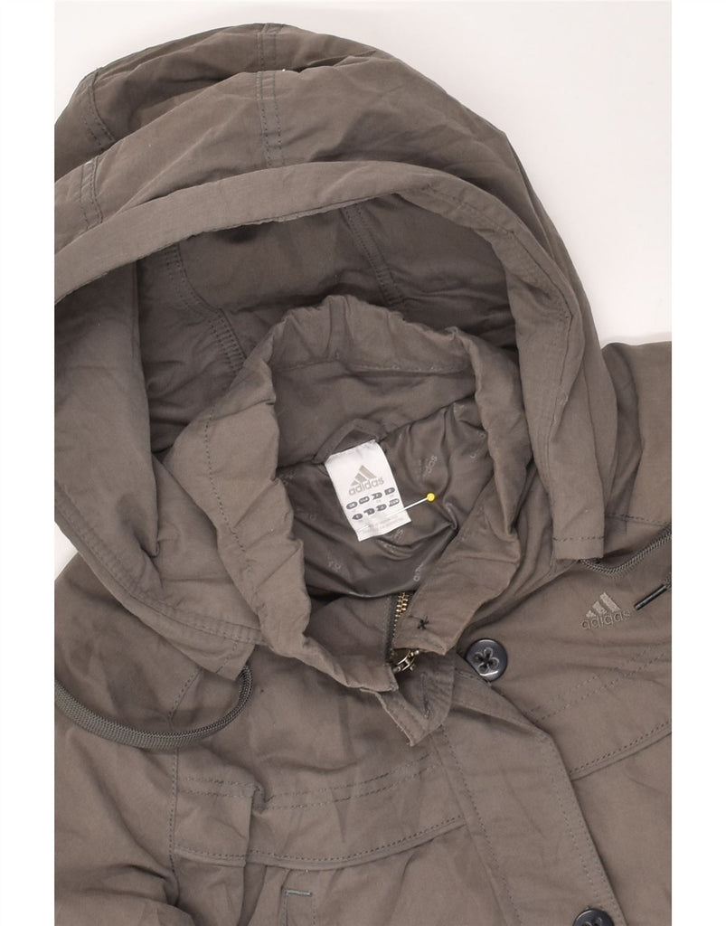 ADIDAS Womens Hooded Padded Coat UK 12 Medium Grey Cotton | Vintage Adidas | Thrift | Second-Hand Adidas | Used Clothing | Messina Hembry 