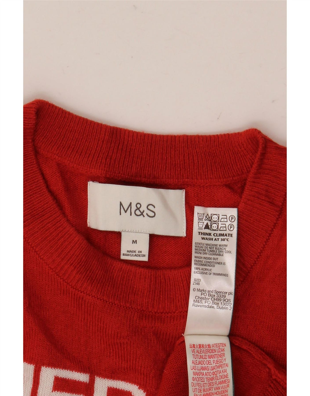 Marks & Spencer Mens Graphic Crew Neck Jumper Sweater Medium Red Christmas