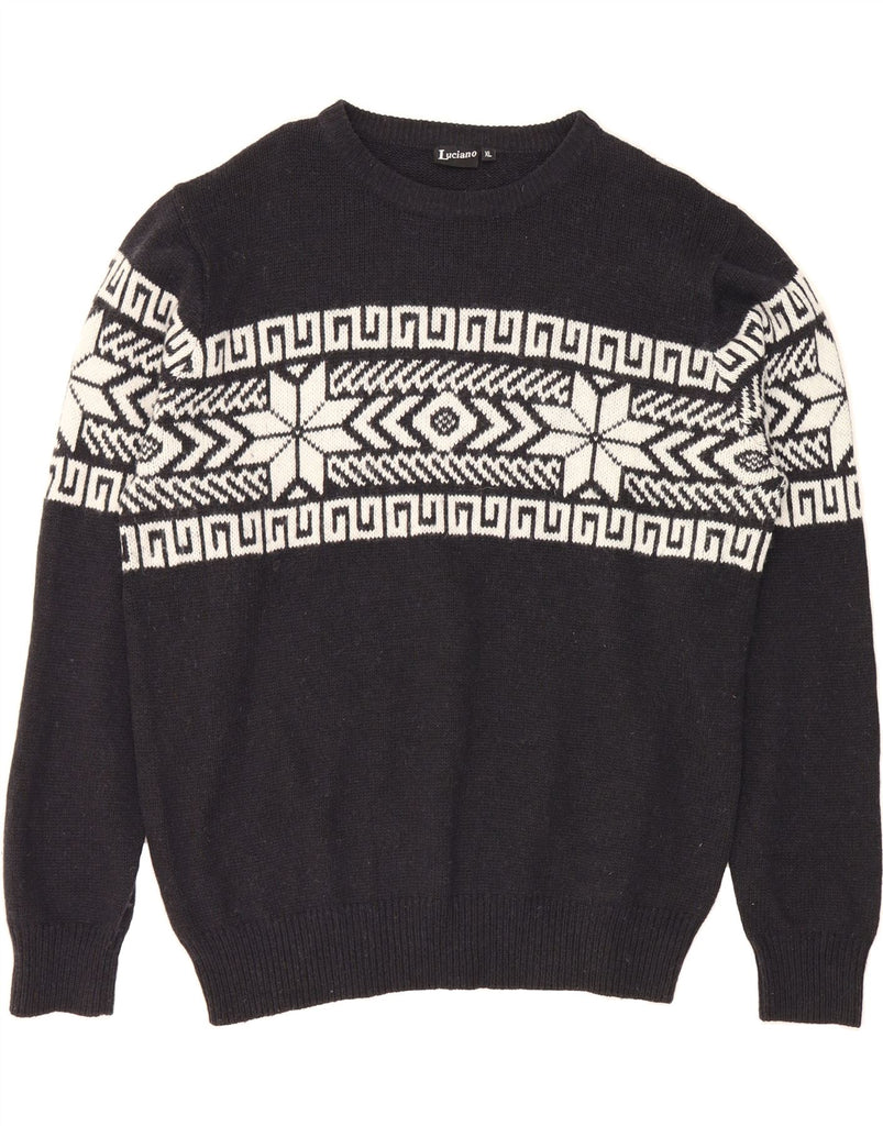 LUCIANA Mens Crew Neck Jumper Sweater XL Black Floral Polyacrylic Vintage Luciana and Second-Hand Luciana from Messina Hembry 