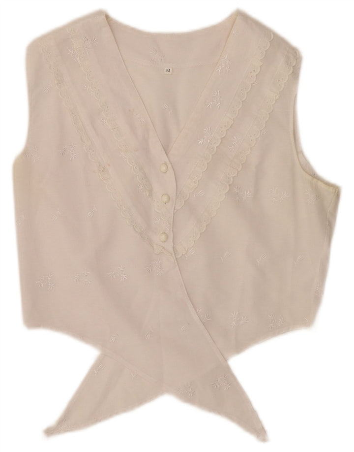 Vintage Womens Crop Front Tie Shirt Blouse UK 12 Medium White Floral