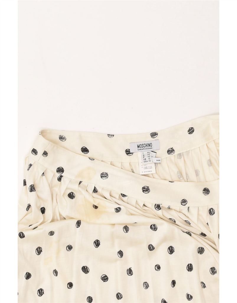 MOSCHINO Womens A-Line Skirt UK 12 Medium W32 White Spotted Silk | Vintage Moschino | Thrift | Second-Hand Moschino | Used Clothing | Messina Hembry 