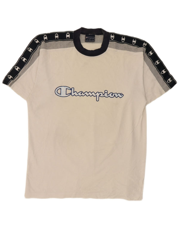 Champion Mens Graphic T-Shirt Top Large White Colourblock Cotton