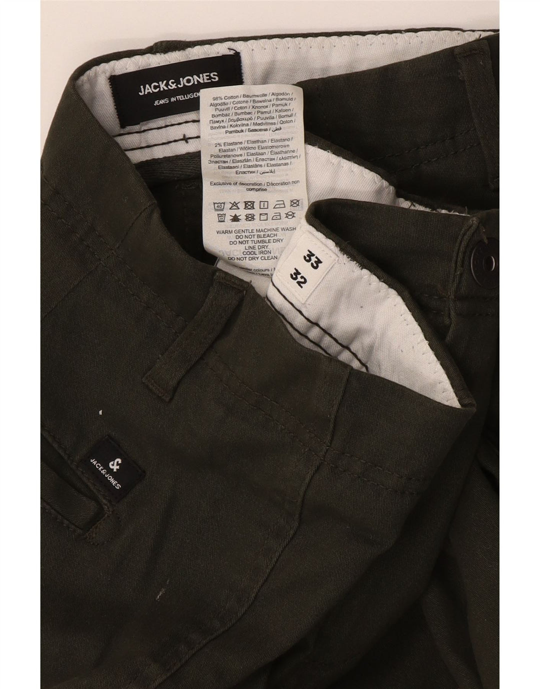 Jack & Jones Mens Slim Cargo Trousers W33 L32 Green Cotton