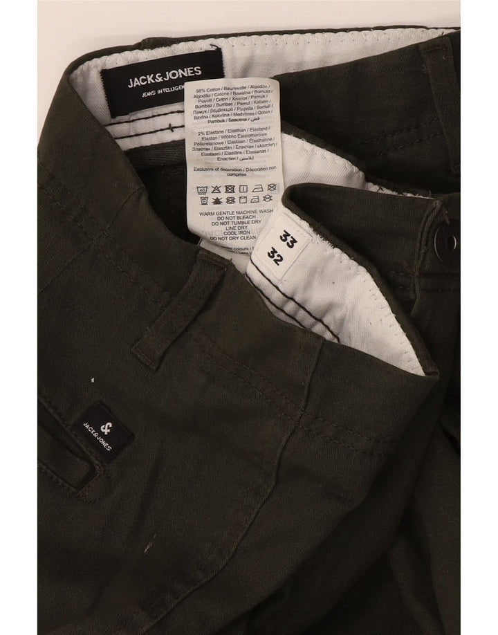 Jack & Jones Mens Slim Cargo Trousers W33 L32 Green Cotton