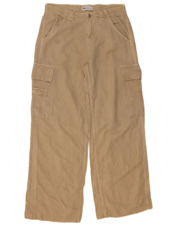 Zara Womens Wide Leg Cargo Trousers EU 38 Small W30 L30 Beige Lyocell