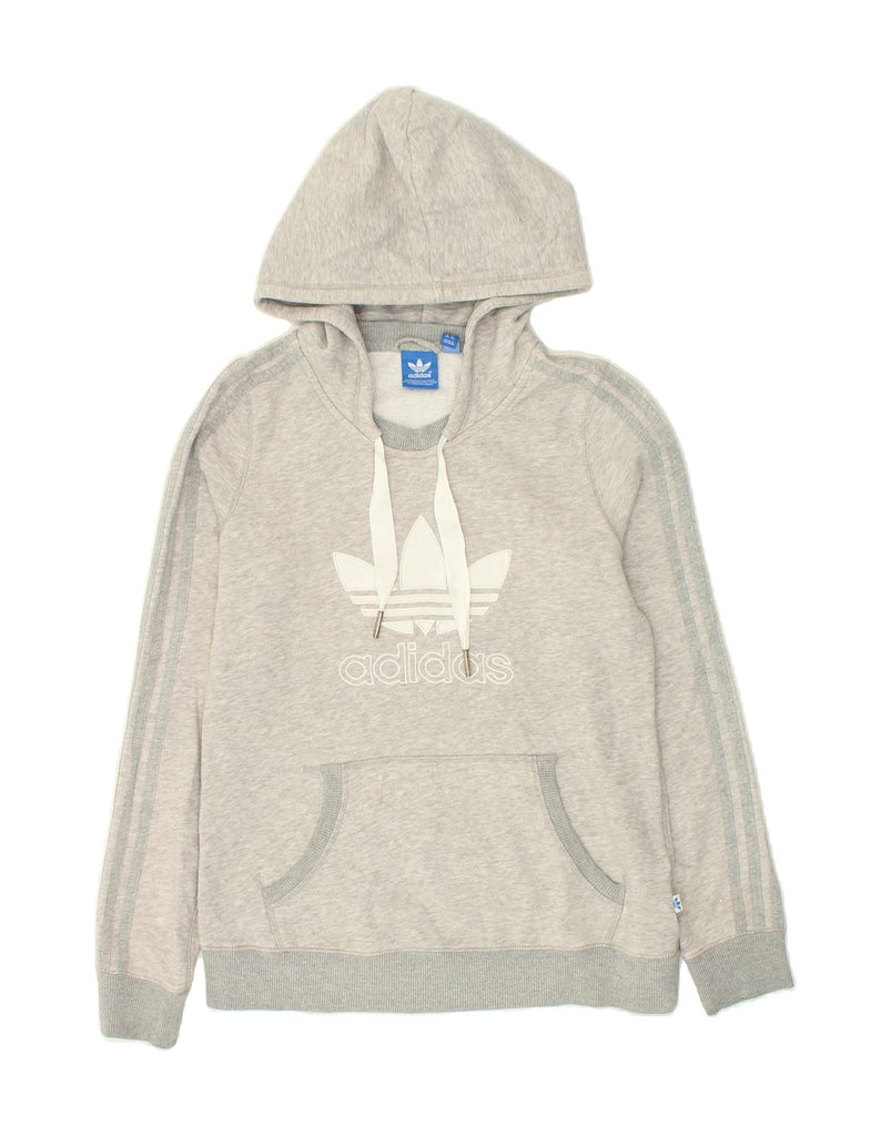 ADIDAS Womens Graphic Hoodie Jumper UK 14 Medium Grey Cotton | Vintage Adidas | Thrift | Second-Hand Adidas | Used Clothing | Messina Hembry 