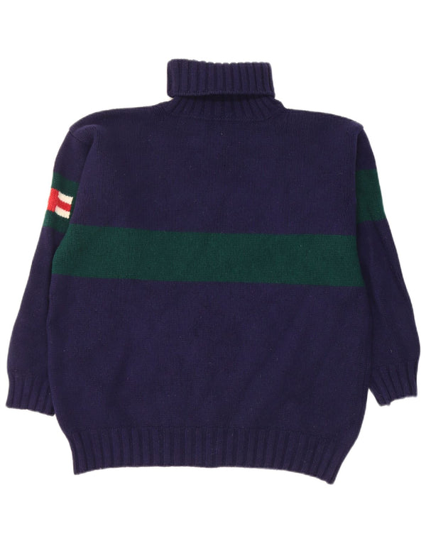Hackett Womens Roll Neck Jumper Sweater UK 18 XL Navy Blue Colourblock Wool