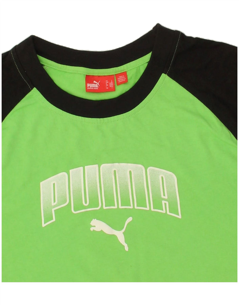 PUMA Mens Graphic T-Shirt Top Large Green Colourblock Cotton | Vintage Puma | Thrift | Second-Hand Puma | Used Clothing | Messina Hembry 