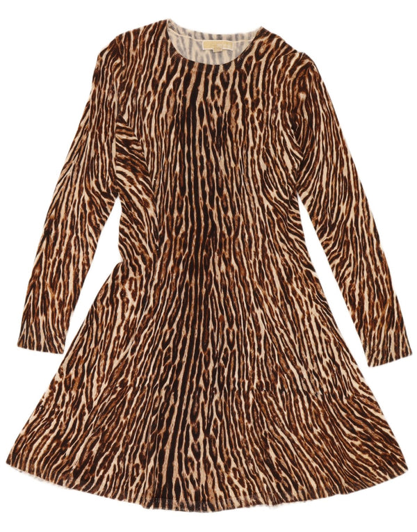 Michael Kors Womens Jumper Dress UK 12 Medium Brown Animal Print Cotton