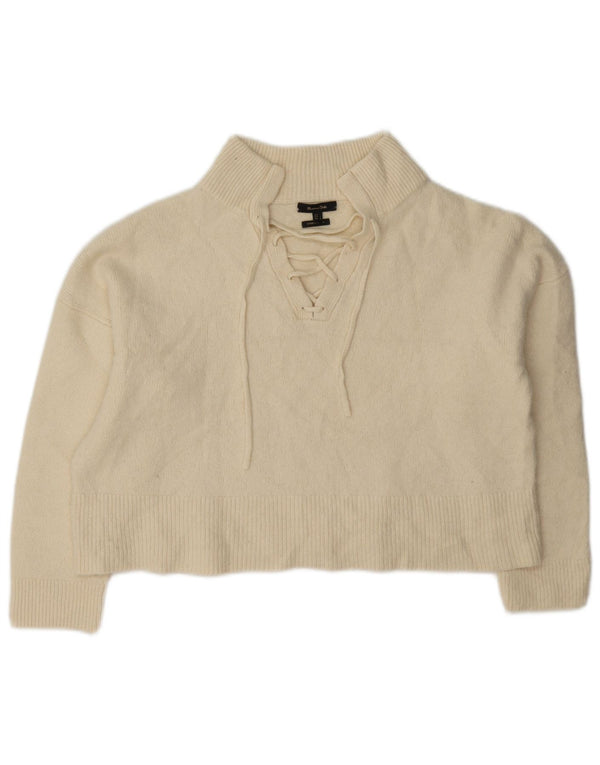 Massimo Dutti Womens V-Neck Jumper Sweater UK 16 Large Off White Wool