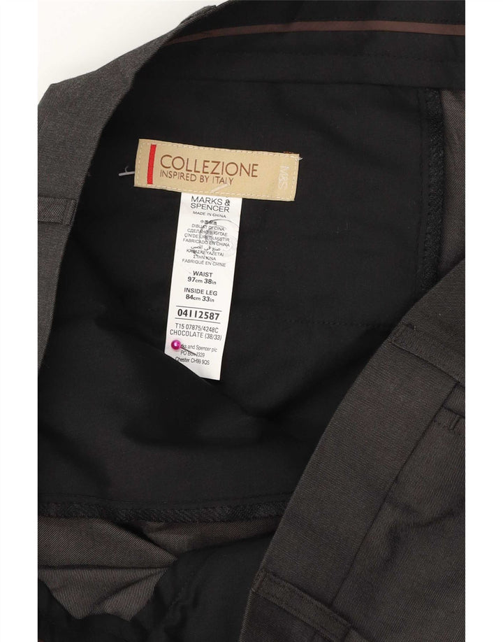 Marks & Spencer Mens Straight Suit Trousers W38 L33 Brown Polyester