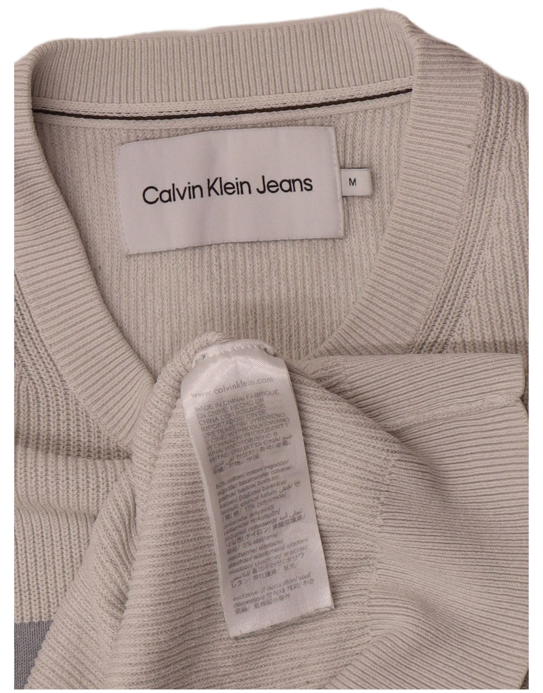 Calvin Klein Jeans Mens Crew Neck Jumper Sweater Medium Grey Colourblock