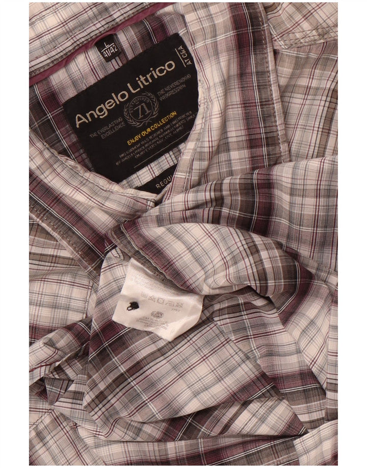 Angelo Litrico Mens Short Sleeve Shirt Size 41/42 Large Grey Check