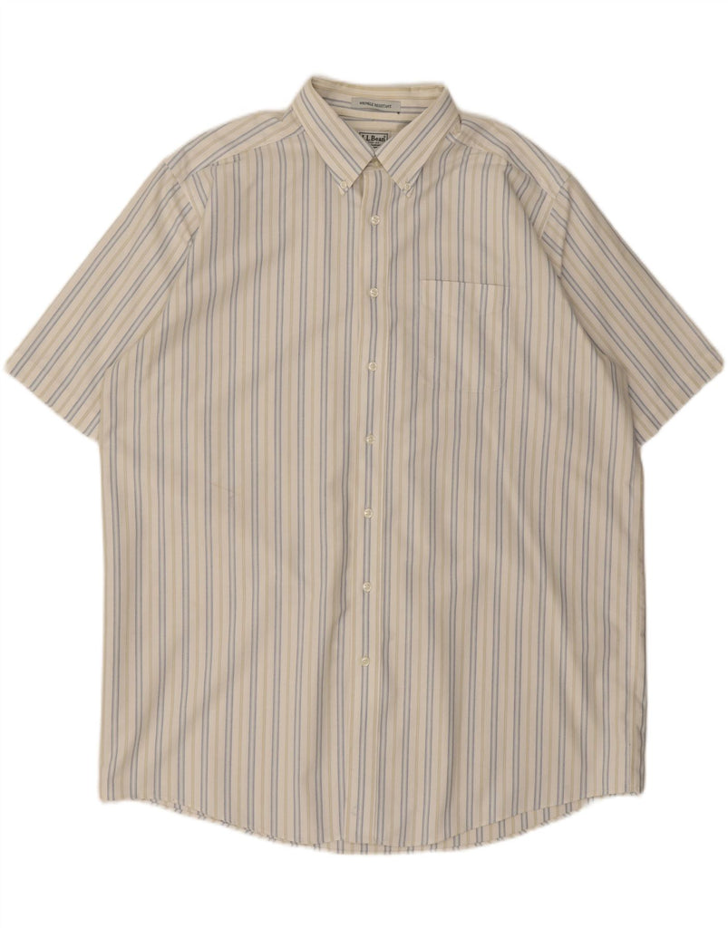 L.L.BEAN Mens Short Sleeve Shirt Size 17 1/2 XL White Striped Cotton Vintage L.L.Bean and Second-Hand L.L.Bean from Messina Hembry 