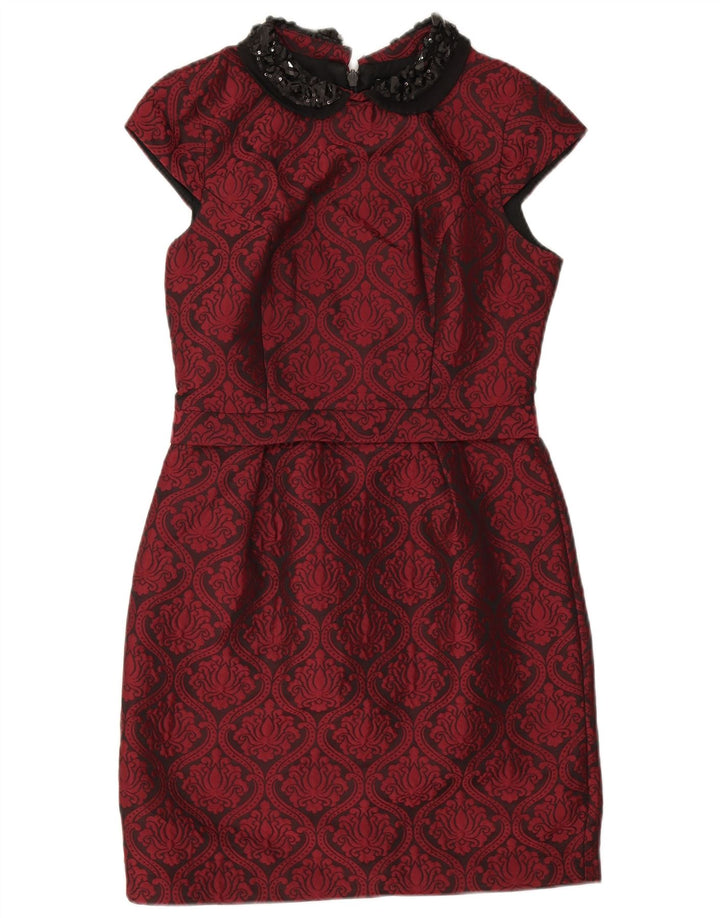 Warehouse Womens Sheath Dress UK 10 Small Burgundy Paisley Polyester