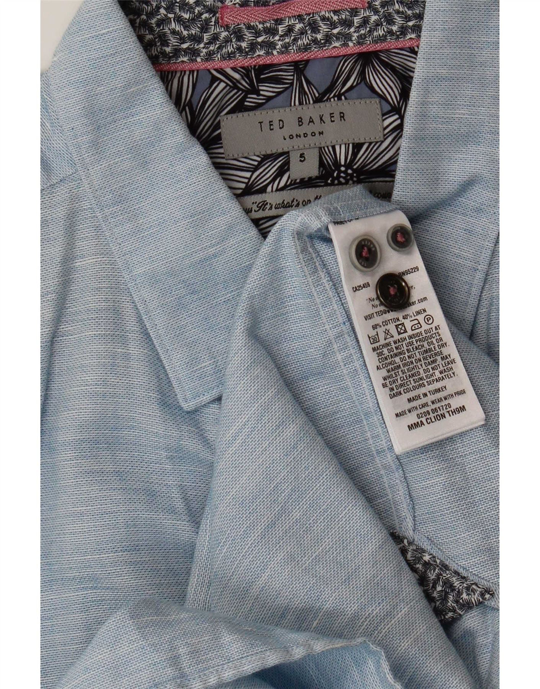 Ted Baker Mens Short Sleeve Shirt Size 5 XL Blue Flecked Cotton