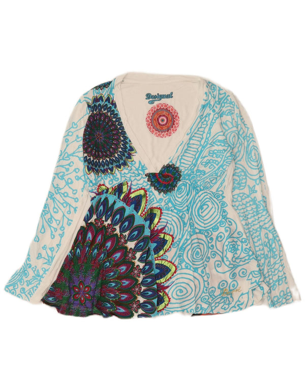 Desigual Womens Graphic Top Long Sleeve UK 12 Medium White Floral Viscose