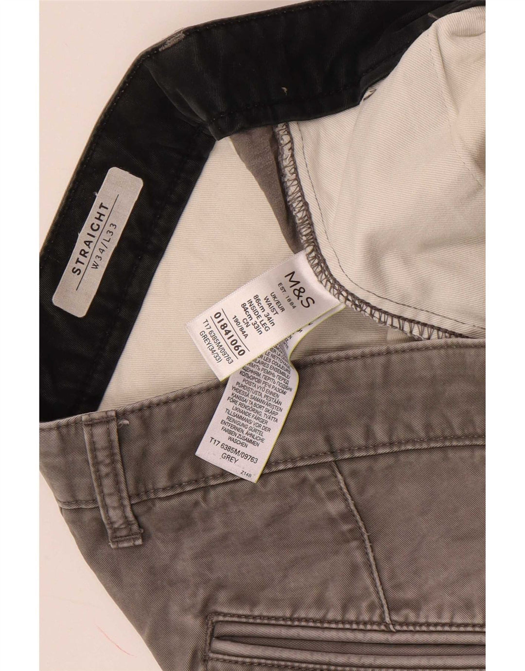 Marks & Spencer Mens Straight Chino Trousers W34 L33 Grey Cotton