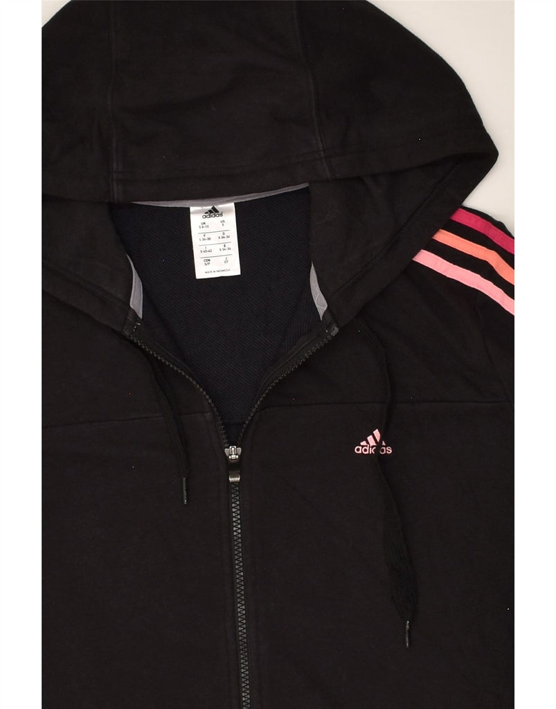 ADIDAS Womens Zip Hoodie Sweater UK 8/10 Small Black Cotton | Vintage Adidas | Thrift | Second-Hand Adidas | Used Clothing | Messina Hembry 