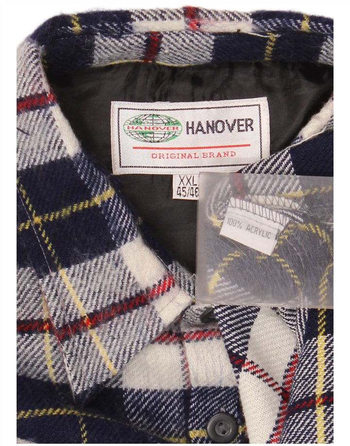 Hanover Mens Flannel Shirt Size 45/46 2XL Navy Blue Check Acrylic